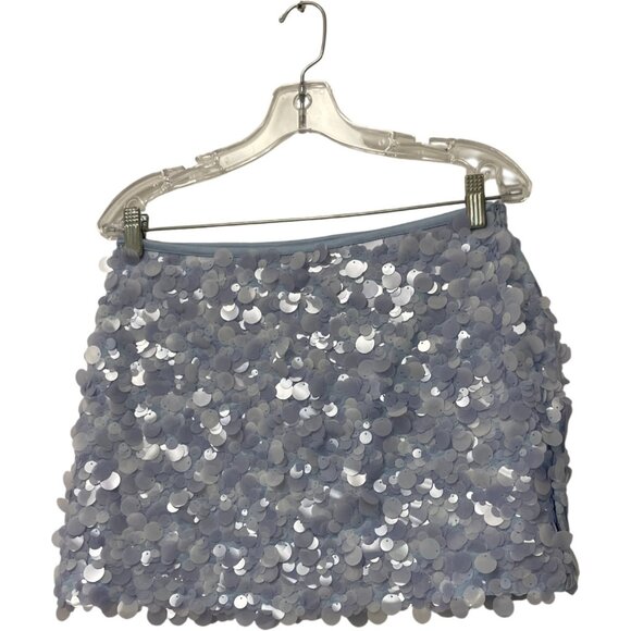 Zara Womens Mini Sequin Skirt Size S Light Blue Short Side Zip 3920/221 NWT - Picture 2 of 16